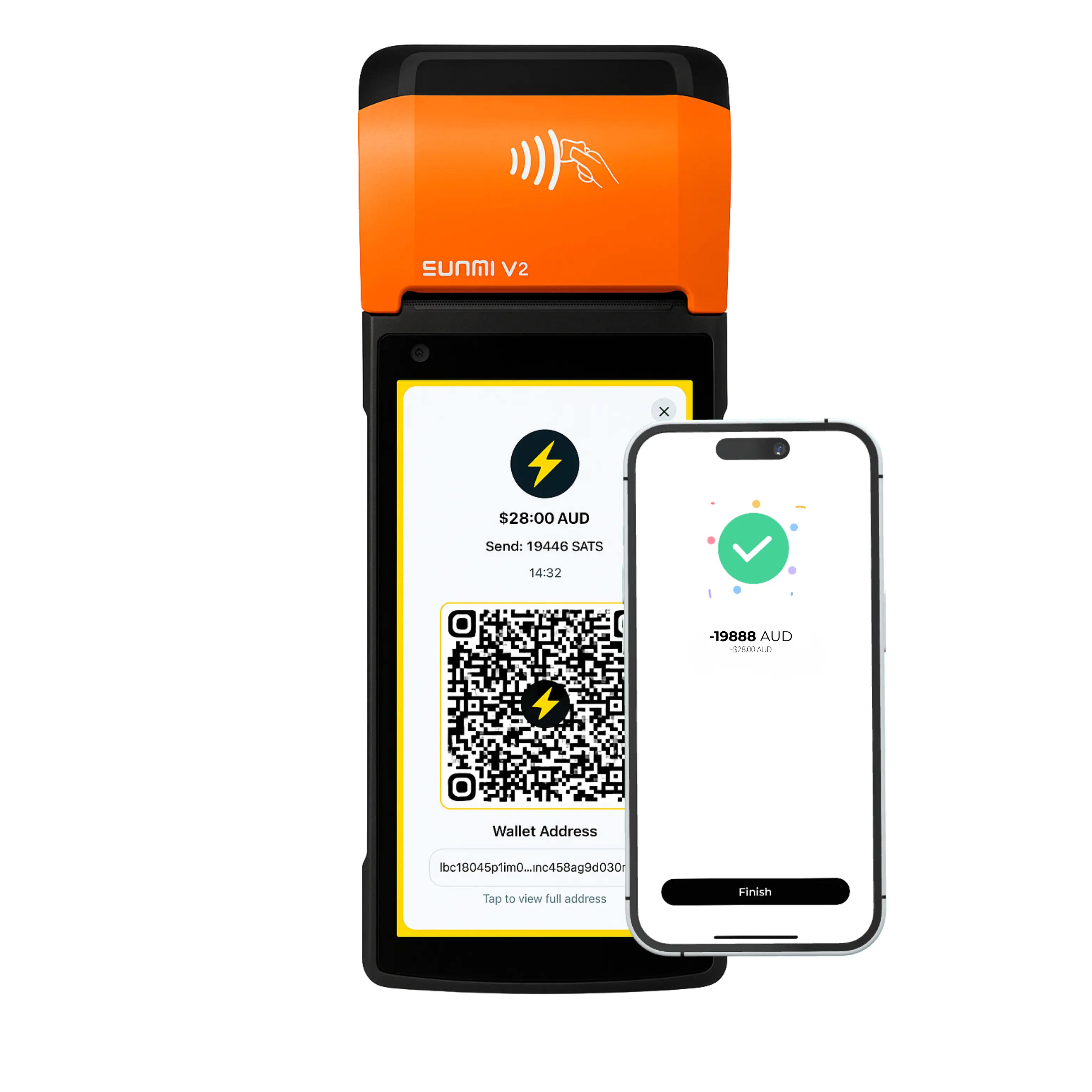 Terminal and phone showing success confirmation